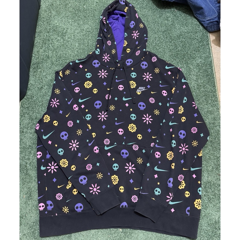 Nike Men's XXL Day of the Dead Sugar Skull Pullover Hoodie Black Multi-Color